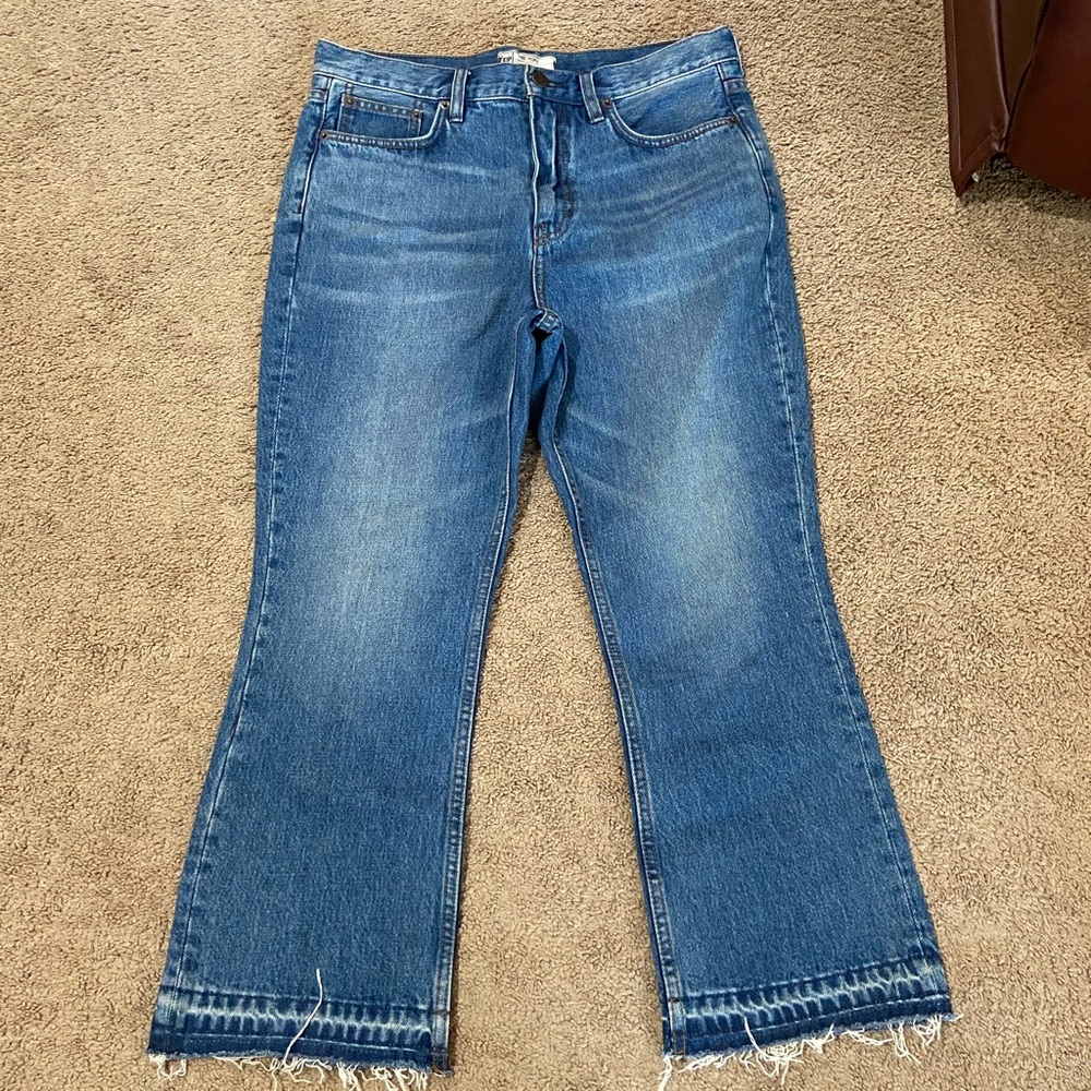 Free People Women’s Release Cropped Boot Cut Jeans Distressed Hem High-Rise